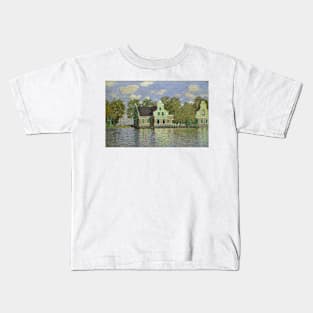 Houses by the Bank of the River by Claude Monet Kids T-Shirt